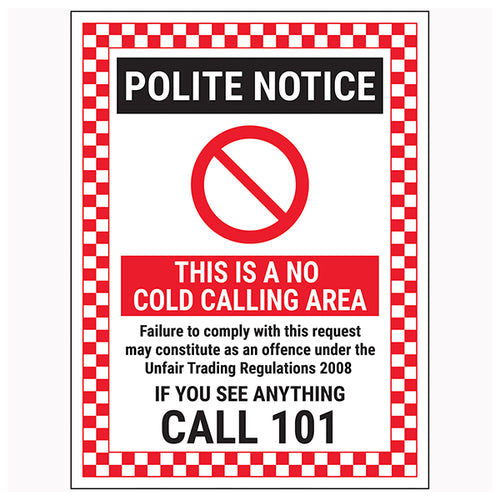 No Cold Calling Safety Sign Neighborhood Watch Deter