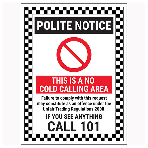 No Cold Calling Safety Sign Deters Unwanted Callers