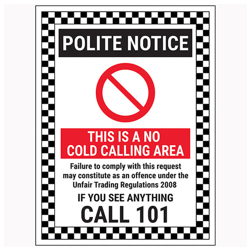 No Cold Calling Safety Sign Deters Unwanted Callers