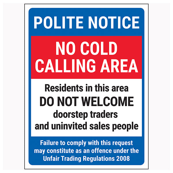No Cold Calling Safety Sign Neighbourhood Watch Protection