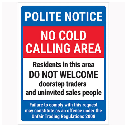 No Cold Calling Safety Sign Neighbourhood Watch Protection