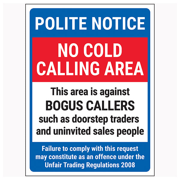 No Cold Calling Safety Sign Neighbourhood Watch Protect