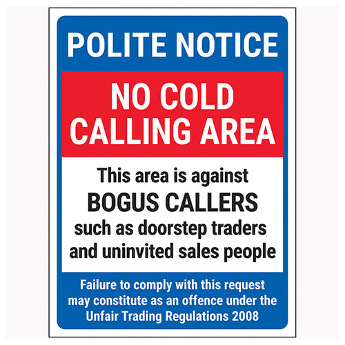 No Cold Calling Safety Sign Neighbourhood Watch Protect