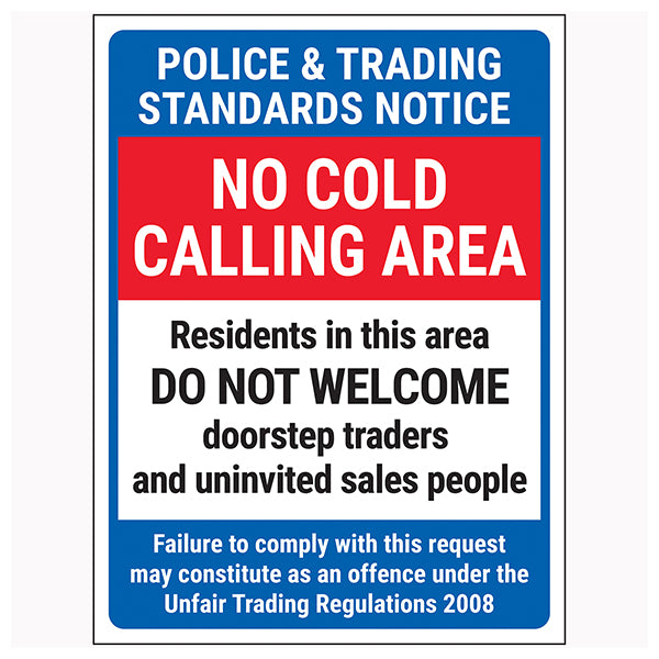 No Cold Calling Safety Sign Deter Callers Residents
