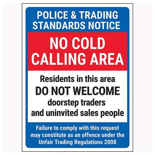 No Cold Calling Safety Sign Deter Callers Residents