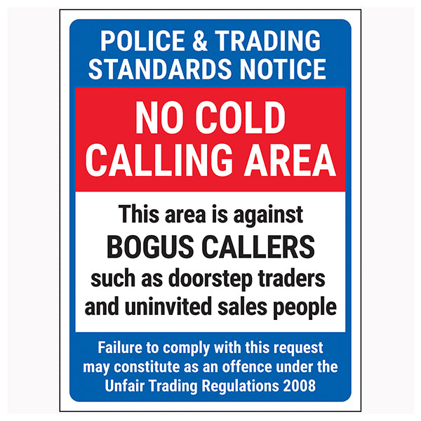 No Cold Calling Safety Sign Deters Bogus Callers Homeowners