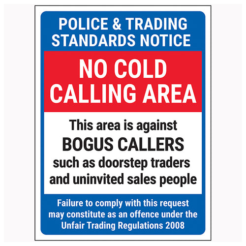 No Cold Calling Safety Sign Deters Bogus Callers Homeowners