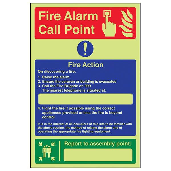 GITD Fire Action Safety Sign Essential For Caravan Sites