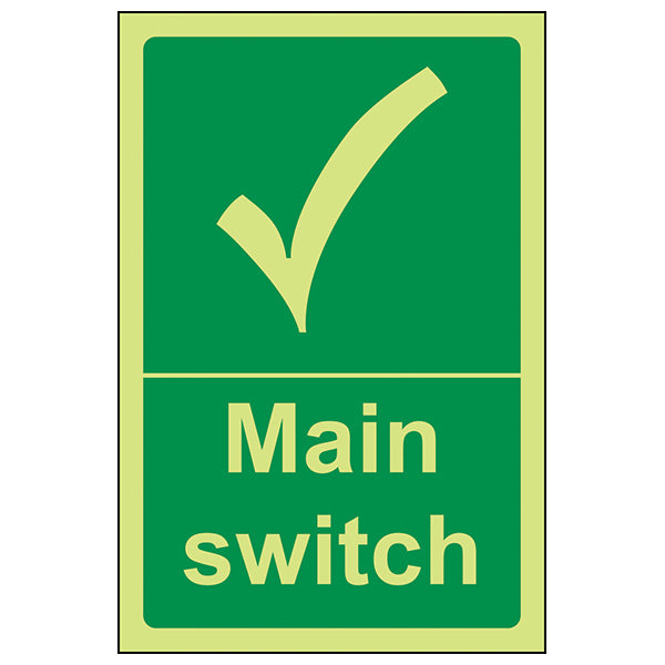 GITD Main Switch Safety Sign Photoluminescent For Workplace