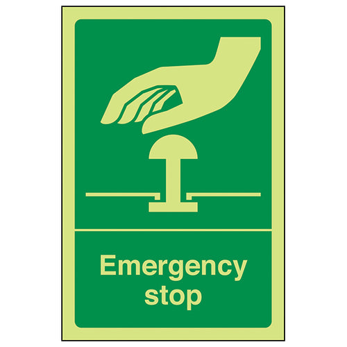 GITD Emergency Stop Safety Sign Photoluminescent Workplace
