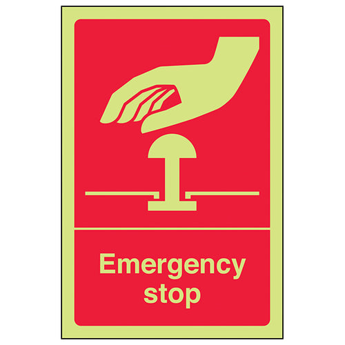 GITD Emergency Stop Safety Sign Photoluminescent Workplace