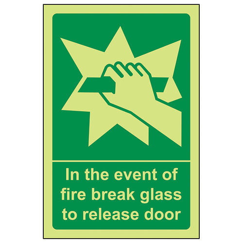 GITD Fire Break Glass Door Safety Sign For Workplaces