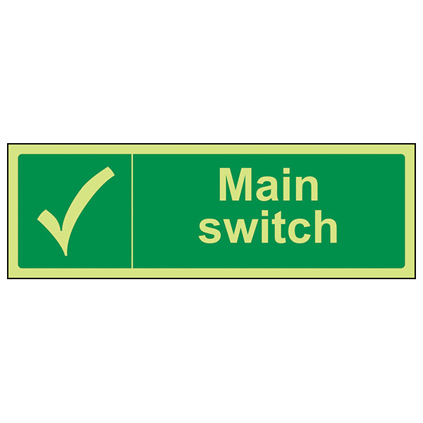 GITD Main Switch Safety Sign Photoluminescent For Workplace