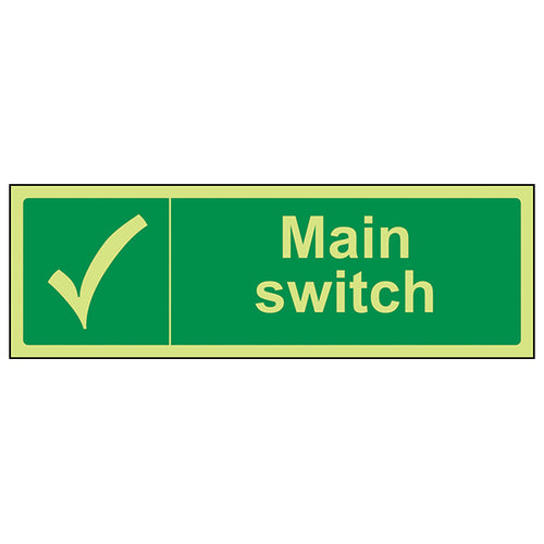 GITD Main Switch Safety Sign Photoluminescent For Workplace