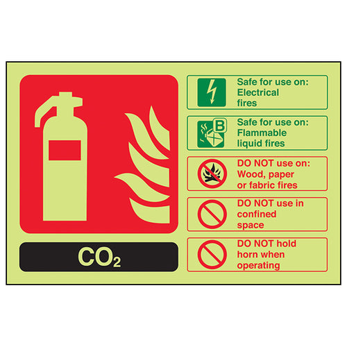 Photoluminescent CO2 Extinguisher Safety Sign For Workplace