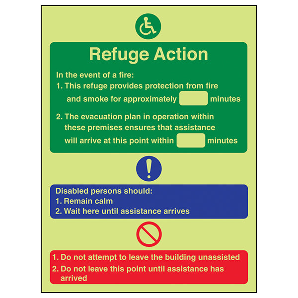 GITD Refuge Action Safety Sign Photoluminescent For Buildings