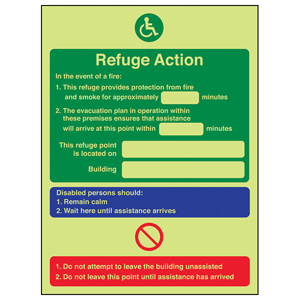 Gitd Refuge Action Safety Sign Photoluminescent For Workplaces